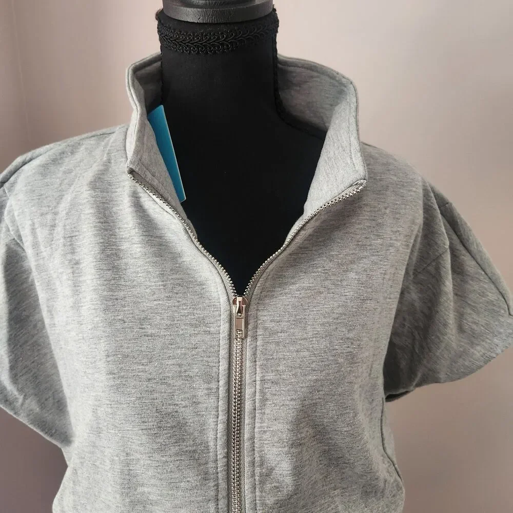 POPVIL Heathered Knit Romper Womens XL NWT Gray Half Zip Short Sleeve Jumpsuit
